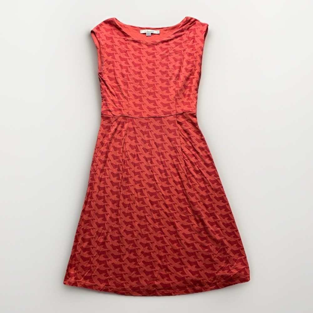 Boden Ledbury Dress Dove Print Jersey Knit Day Dress 4P Classic Preppy Artsy
